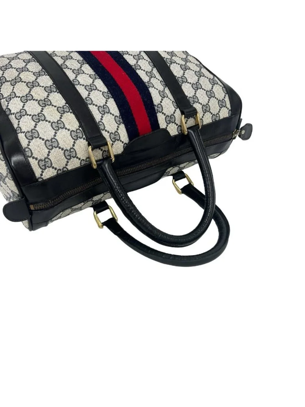 Gucci Vintage Sherry Line GG Pattern Leather Mini Boston Bag Navy